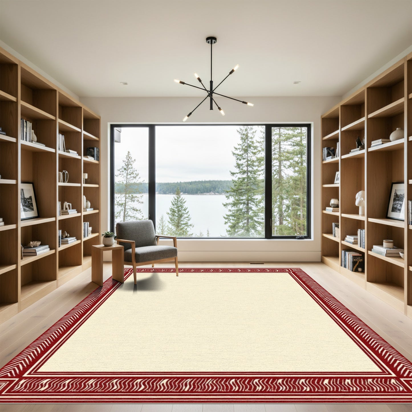 Crimson Chevron Tribal Border Rug