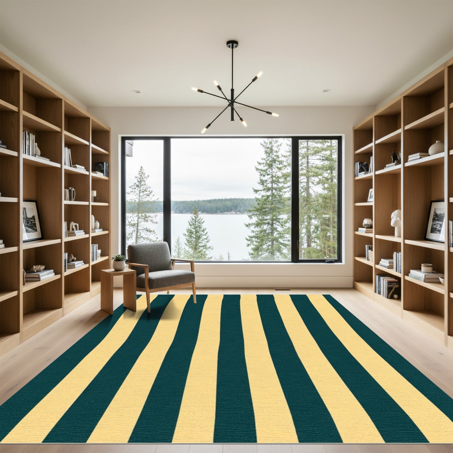 Deep Teal Gold Vertical Stripes Rug