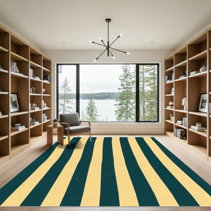 Deep Teal Gold Vertical Stripes Rug