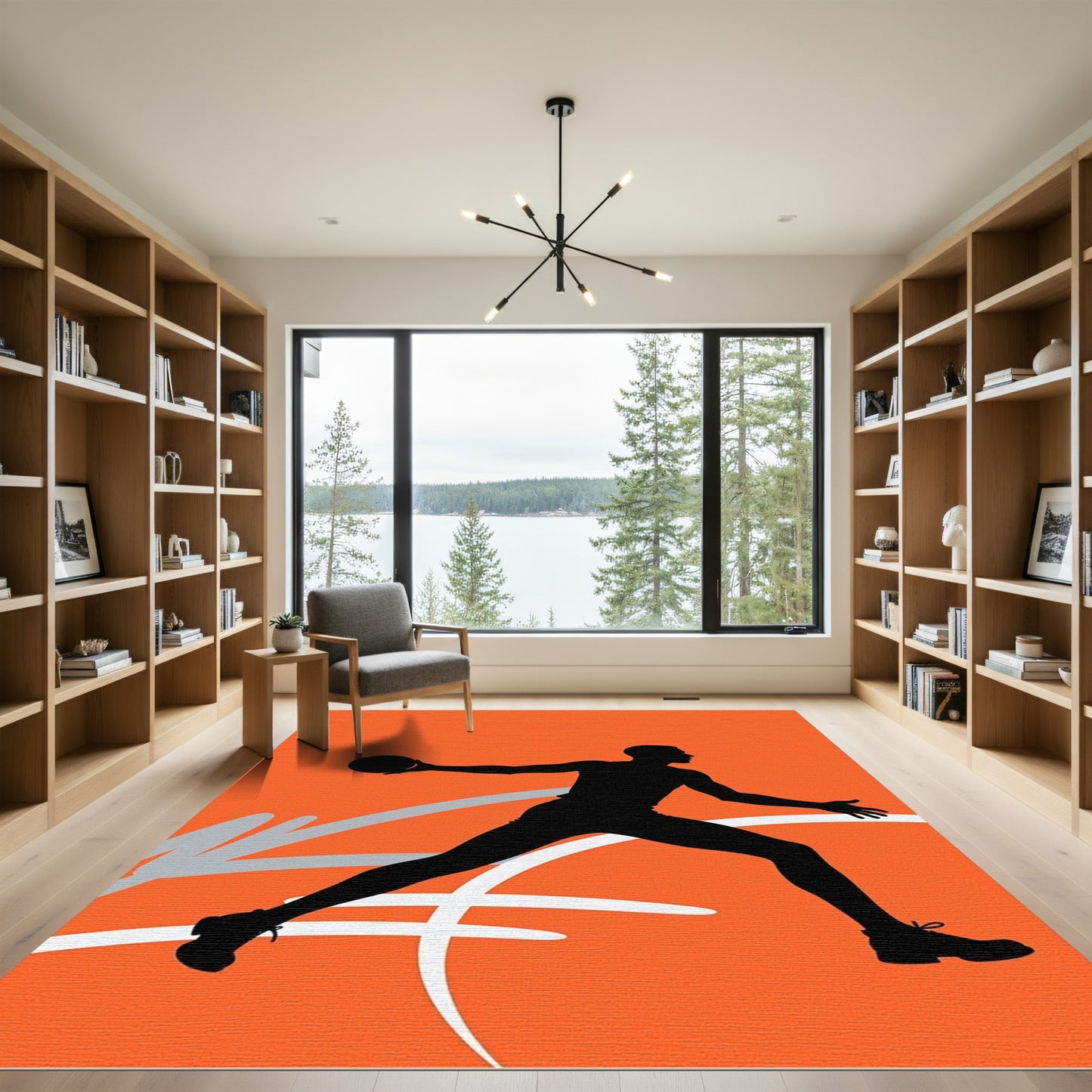 Black Dunker Orange Swoosh Rug