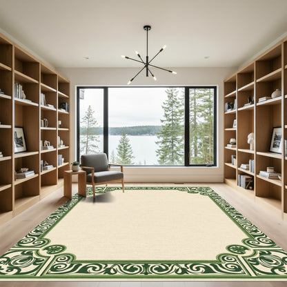Verdant Flourish Scrollwork Border Rug