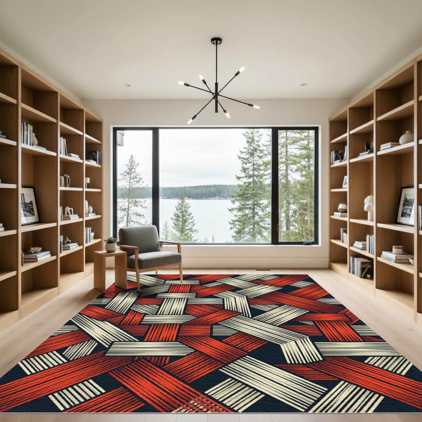 Interwoven Red Cream Geometric Medley Rug