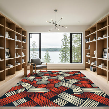 Interwoven Red Cream Geometric Medley Rug