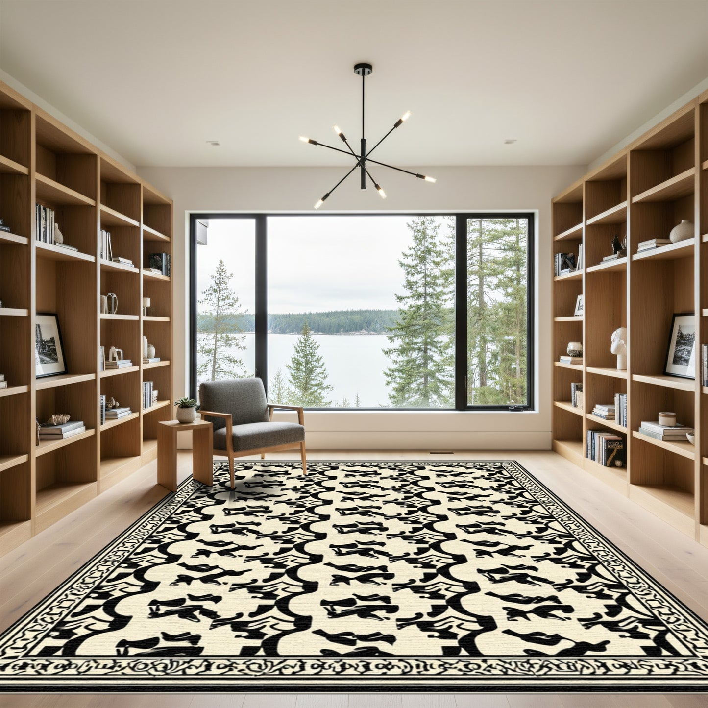 Black Ivory Abstract Arch Motif Rug