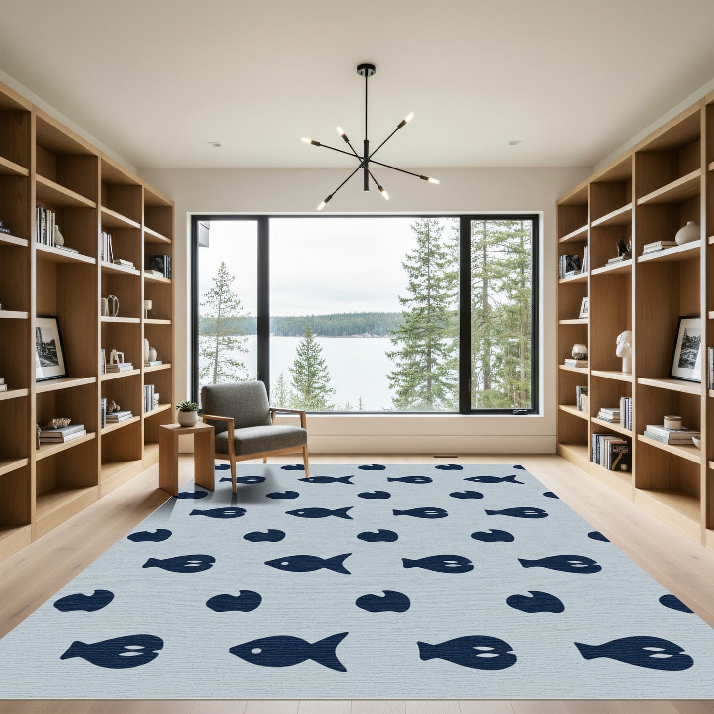 Navy Fish Midcentury Modern Aquatic Rug