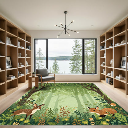 Enchanted Forest Deer Fox Foliage Rug