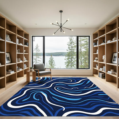 Deep Blue Swirls abstract wave Rug