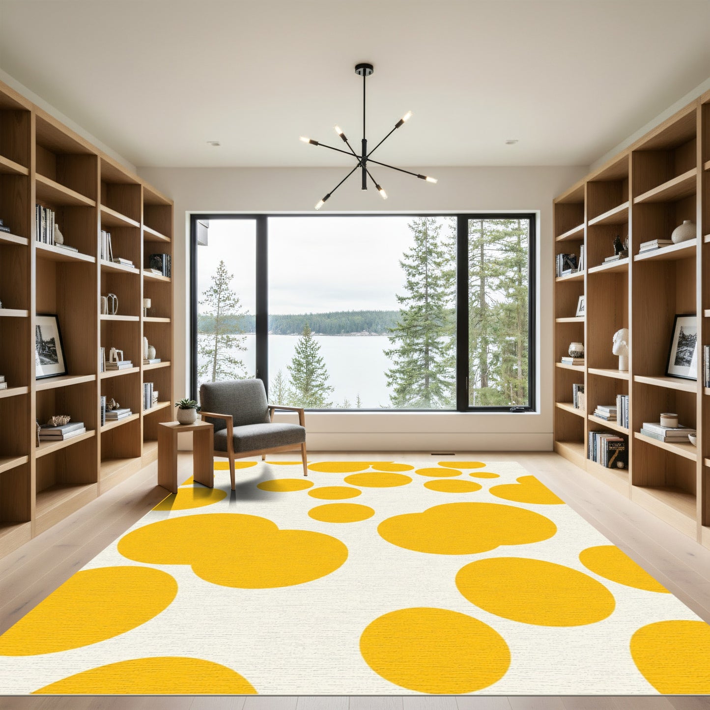 Golden Scattered Circles Rug