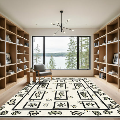 Abstract Organic Shapes Botanical Grid Rug