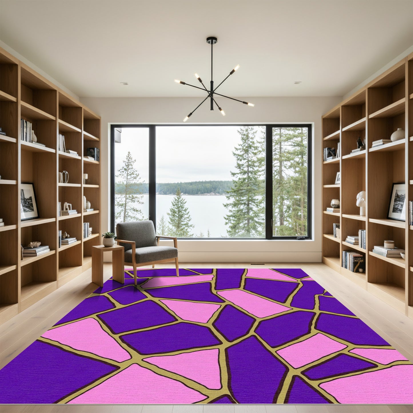 Purple Pink Stained Glass Abstract Rug