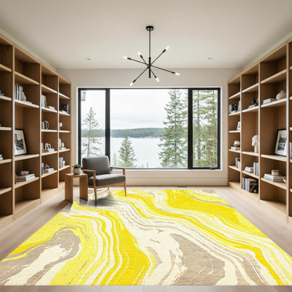 Mustard Yellow Gray Wave Rug