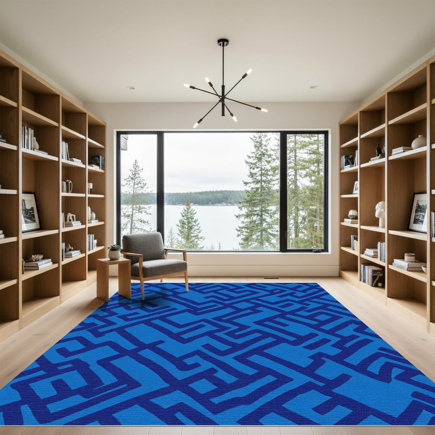 Navy Blue Linear Maze Rug