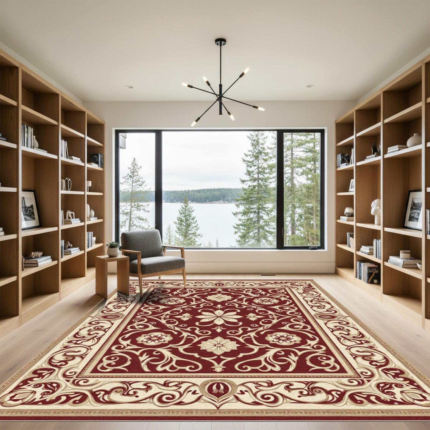 Deep Red Antique Scrollwork Blossom Rug