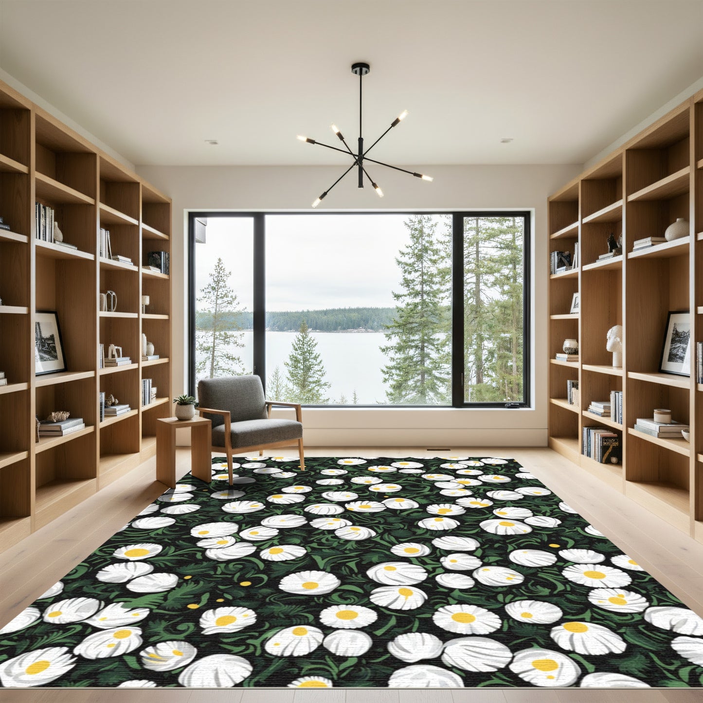 White Daisy Garden Pattern Rug