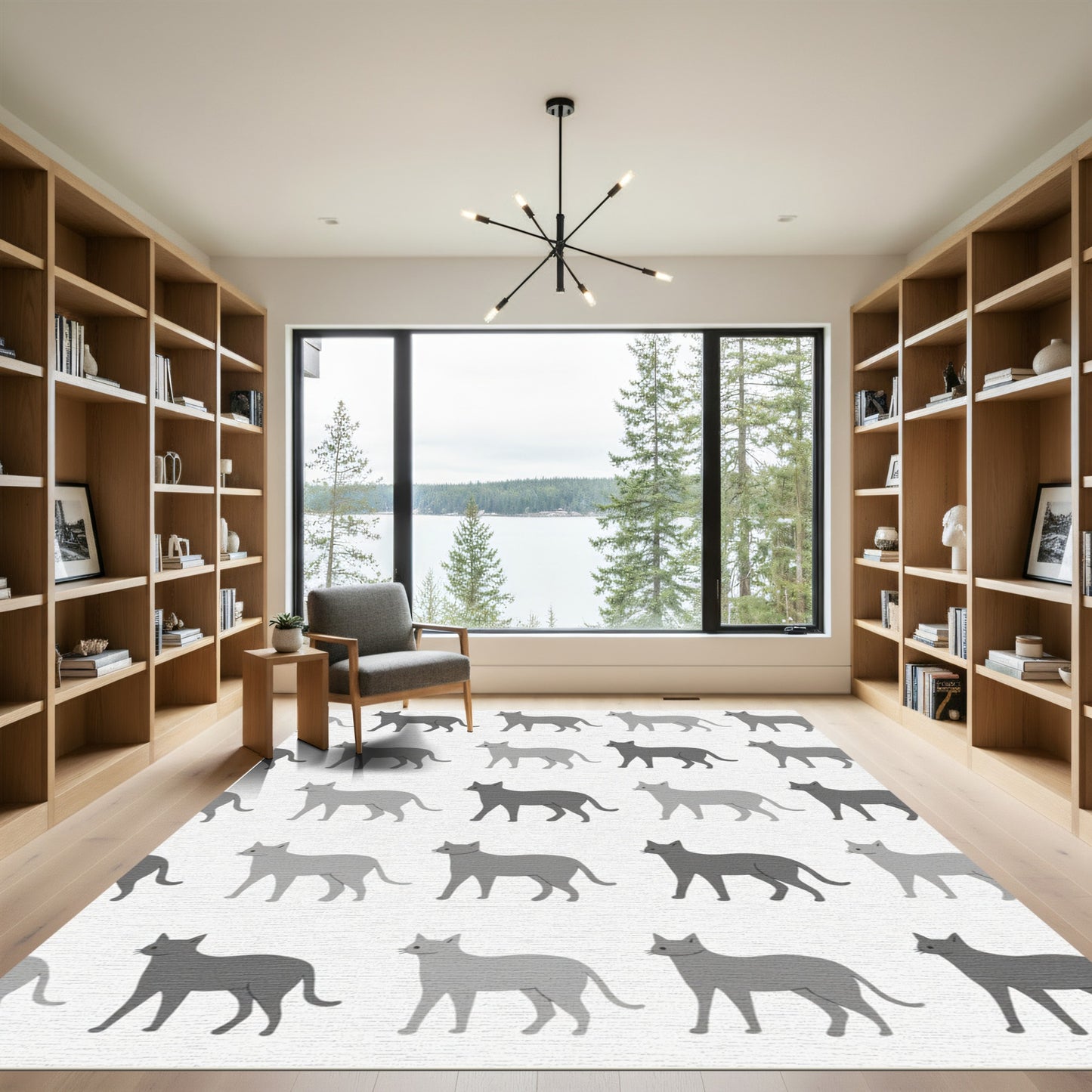 Gray Feline Collection Grid Rug