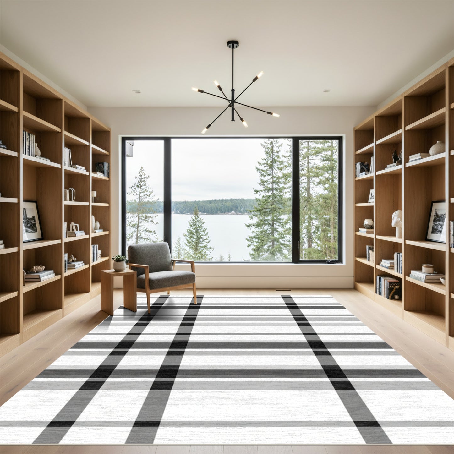 Monochrome Plaid Grid Rug