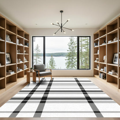 Monochrome Plaid Grid Rug
