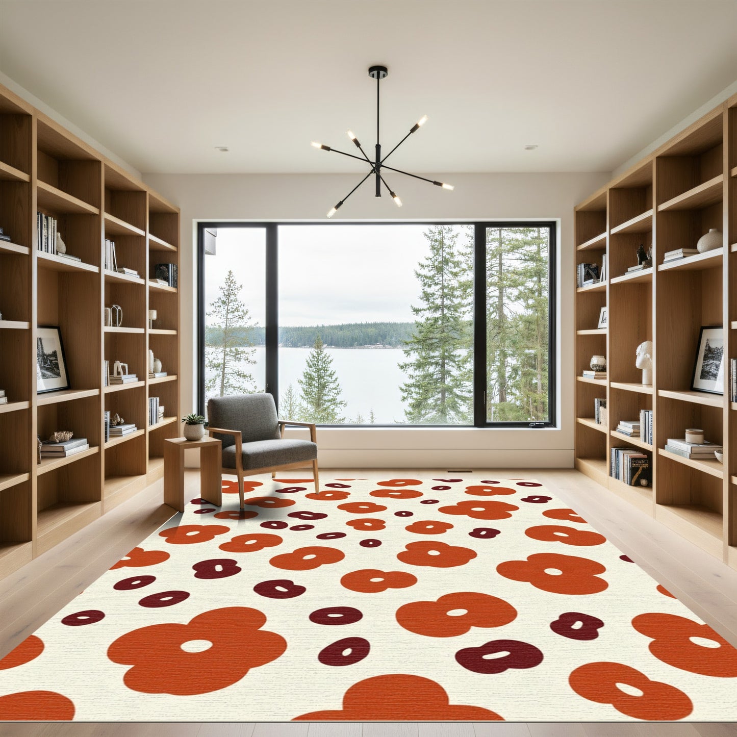 Retro Orange Floral Bean Rug