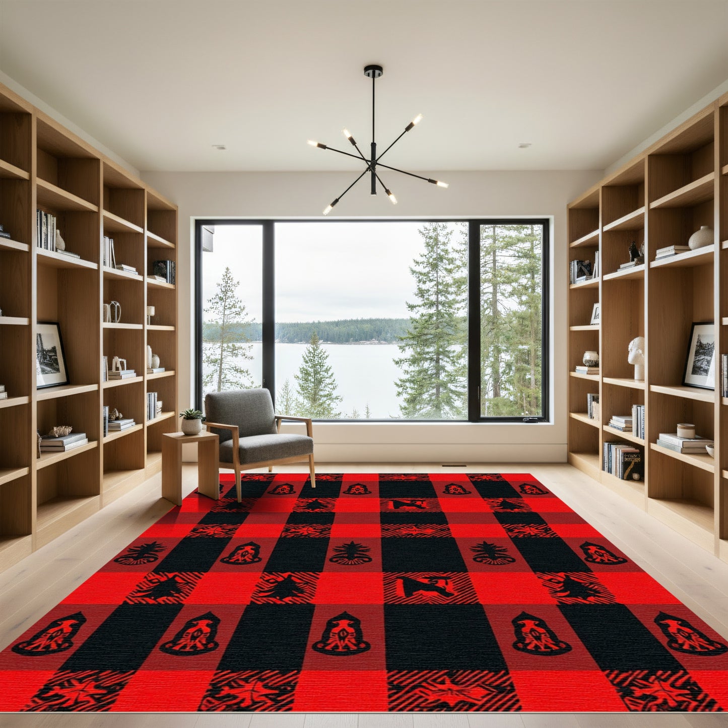 Red Black Buffalo Check Woodland Icons Rug