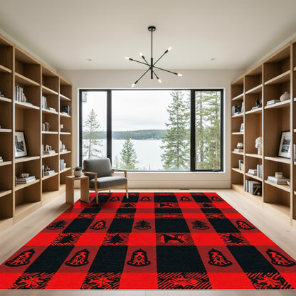 Red Black Buffalo Check Woodland Icons Rug