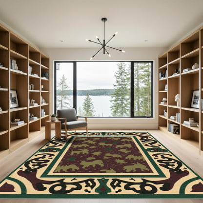 Rich Burgundy Animal Silhouettes Border Rug
