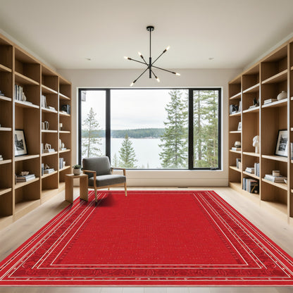 Bold Red Geometric Border Rug