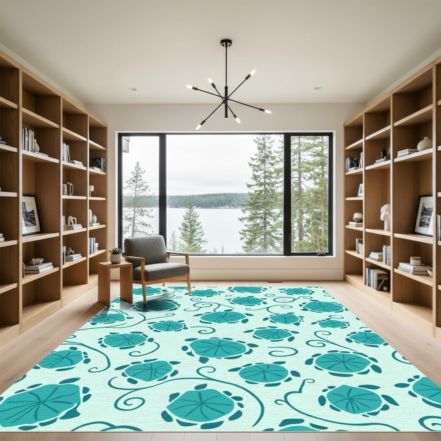 Teal Turtle Botanical Swirl Rug