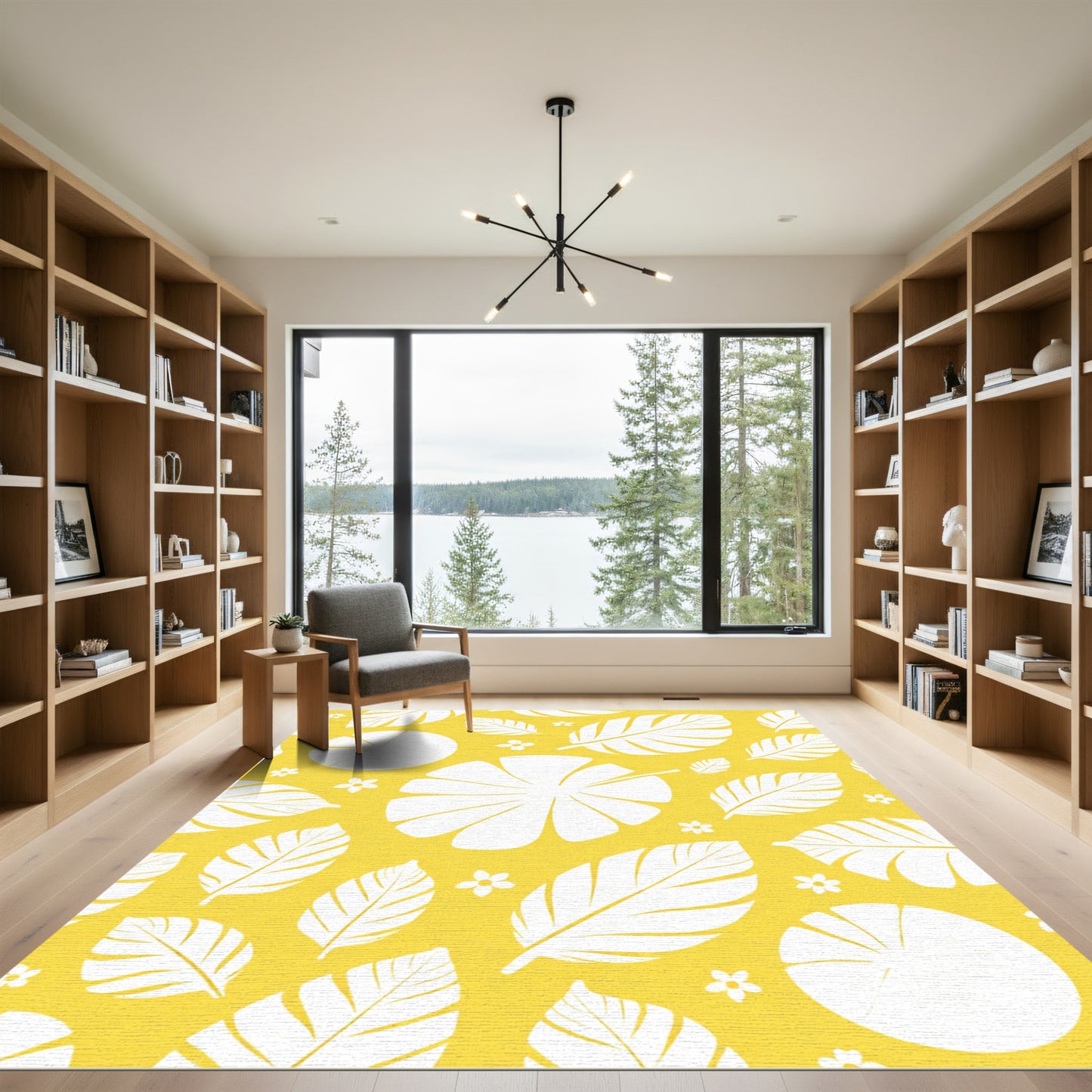 Sunny Yellow Tropical Foliage Flowers Rug