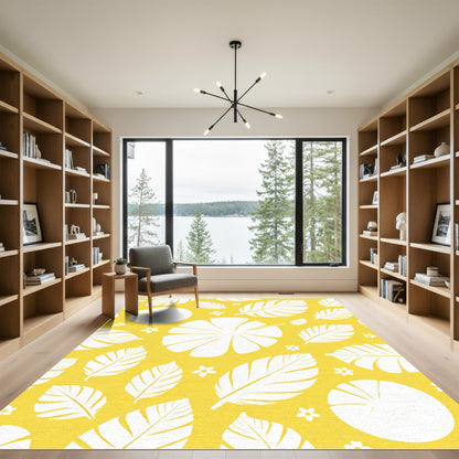 Sunny Yellow Tropical Foliage Flowers Rug