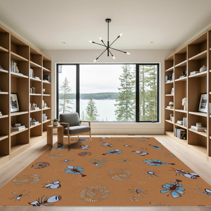 Whimsical Bug Floral Earthy Tones Rug