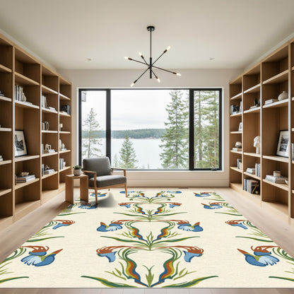 Retro Blue Floral Vine Symmetry Rug