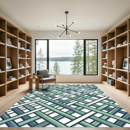 Green Blue Interwoven Lattice Rug