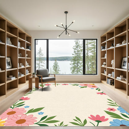 Pink Blue Yellow Floral Garden Rug