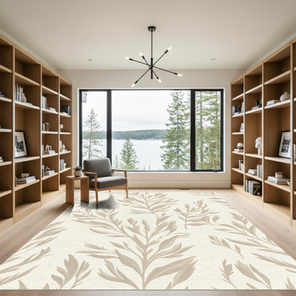 Neutral Tan Botanical Branch Arrangement Rug