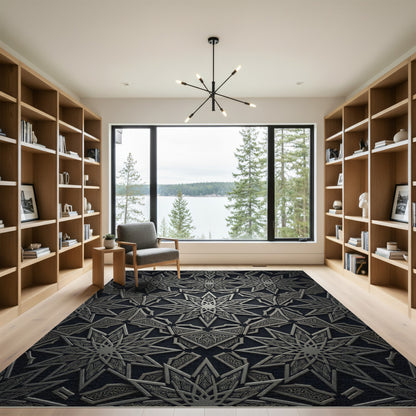 Silver Intricate Star Geometric Rug