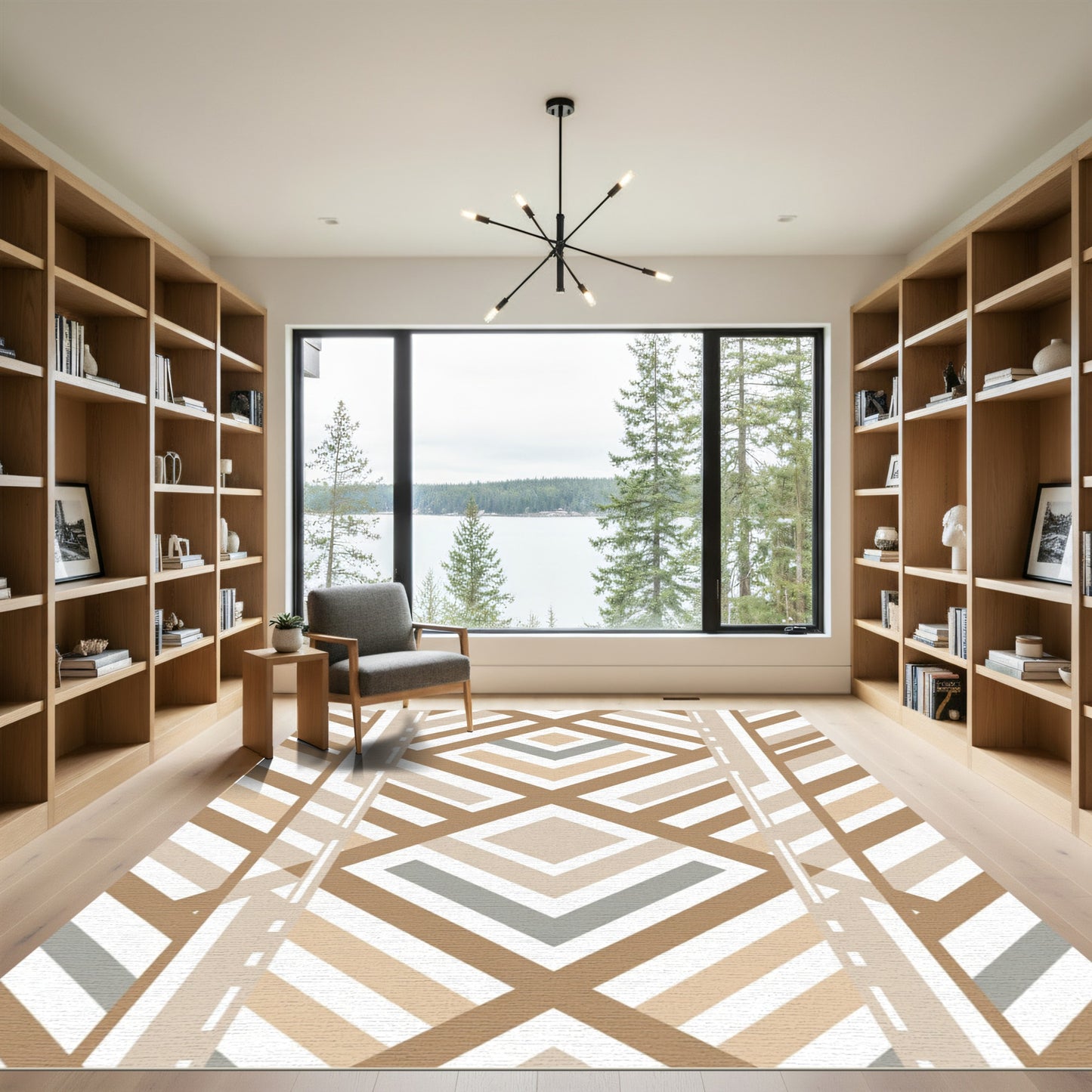 Neutral Geometric Diamond Stripe Rug