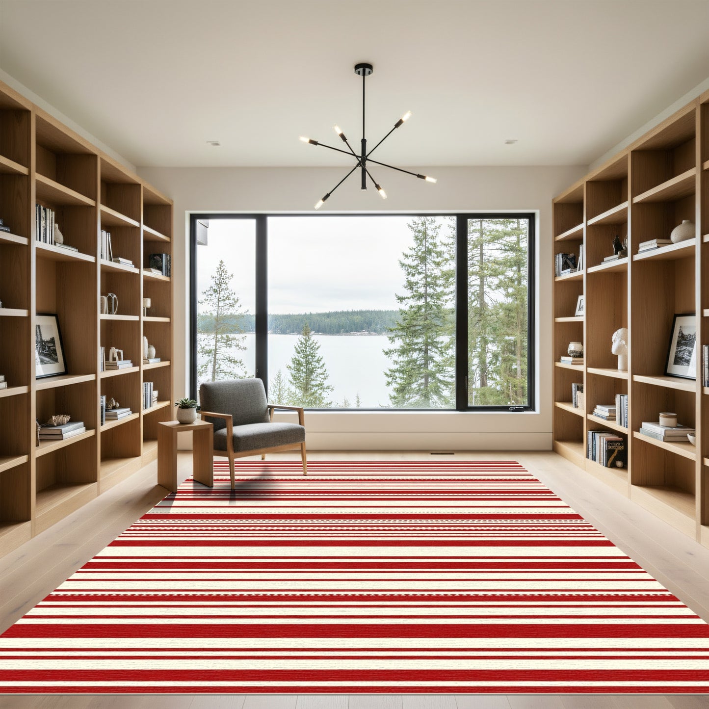 Classic Red Cream Striped Rows Rug