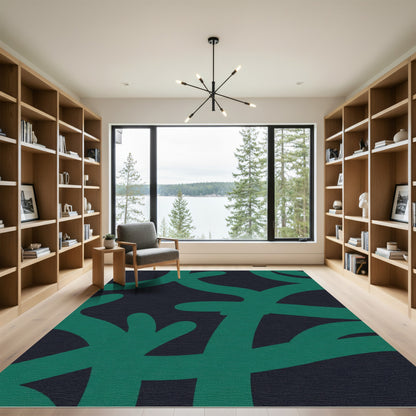 Deep Teal Wavy Intertwined Abstract Rug