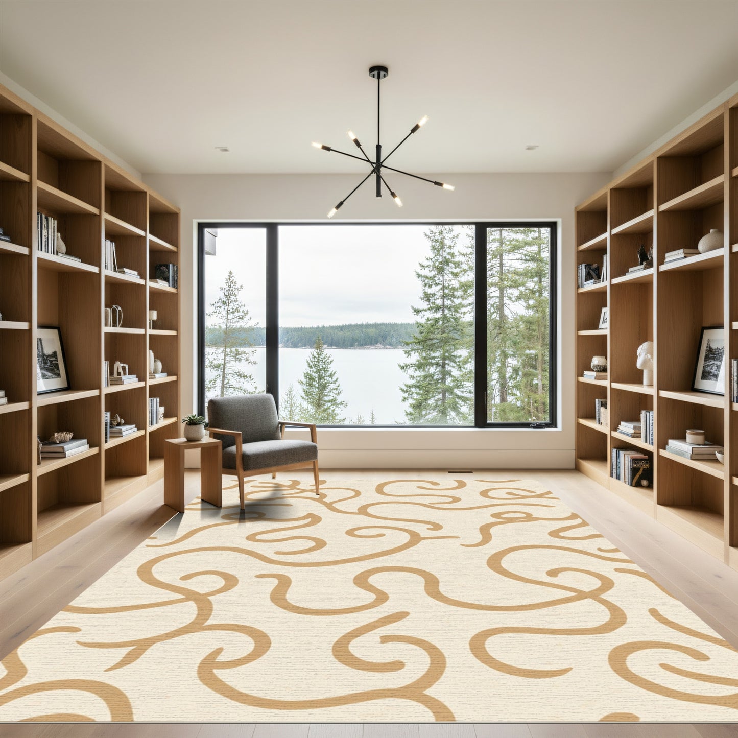 Cream Tan Abstract Swirl Rug
