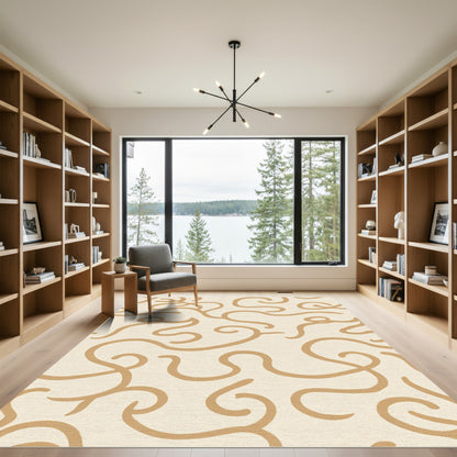 Cream Tan Abstract Swirl Rug