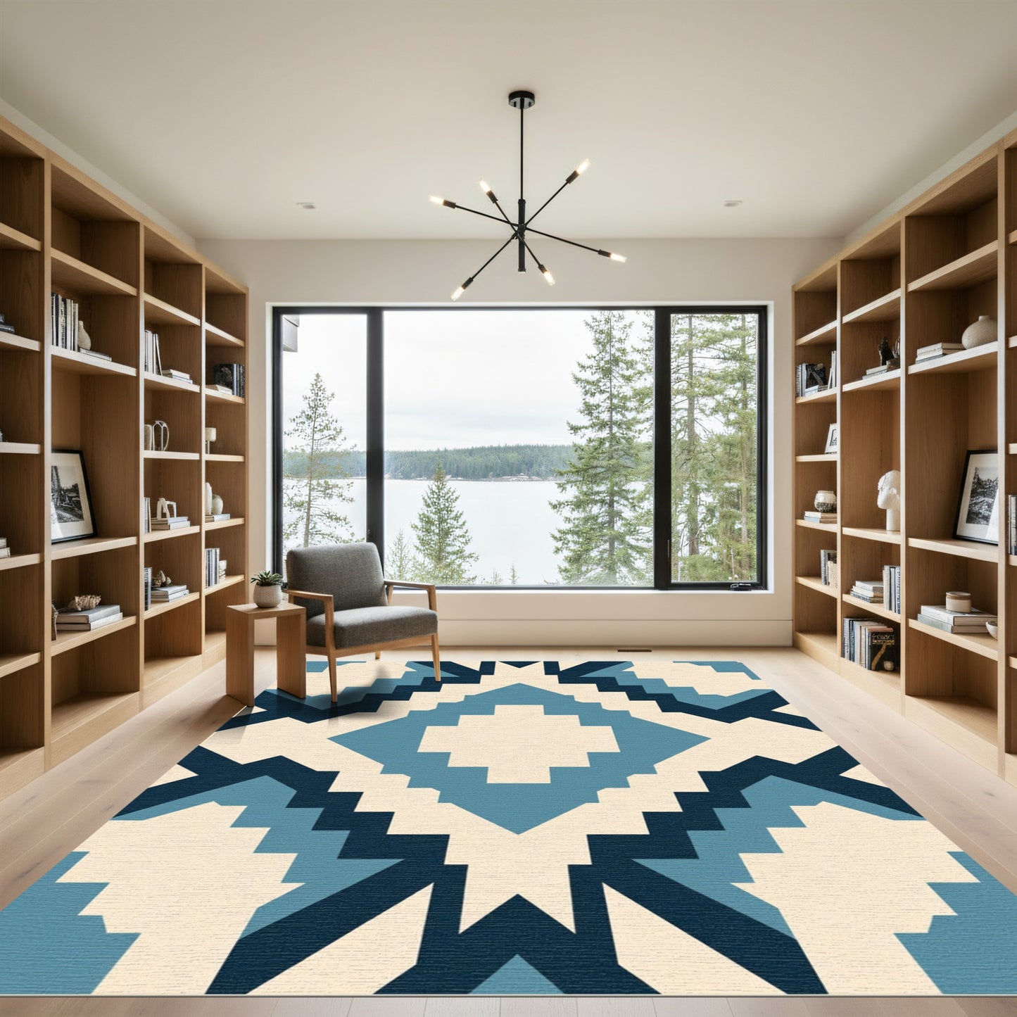 Geometric Diamond Blue Cream Rug
