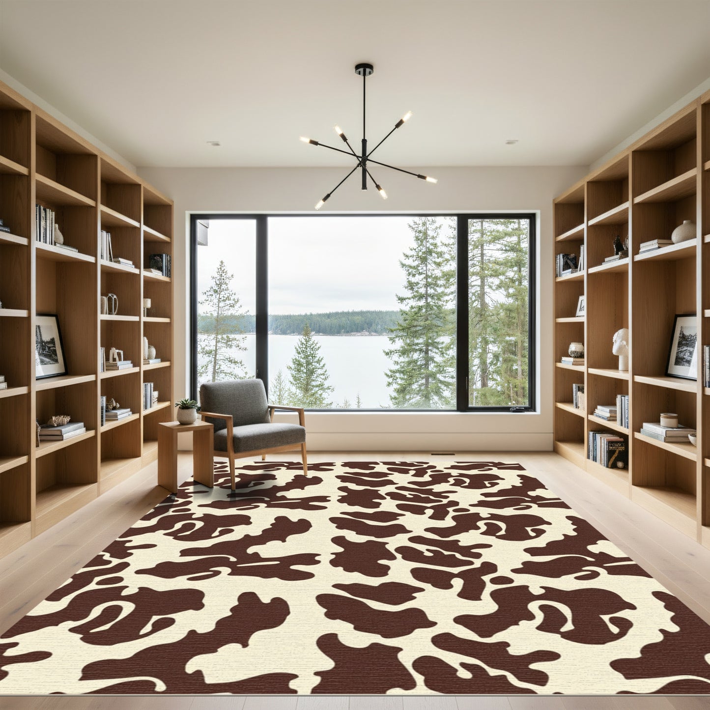 Brown Cream Abstract Animal Hide Rug