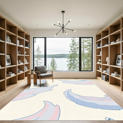 Soft Blue Pink Feathered Whispers Rug