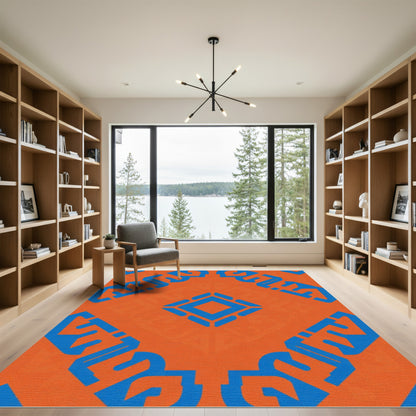 Orange Blue Geometric Diamond Medallion Rug