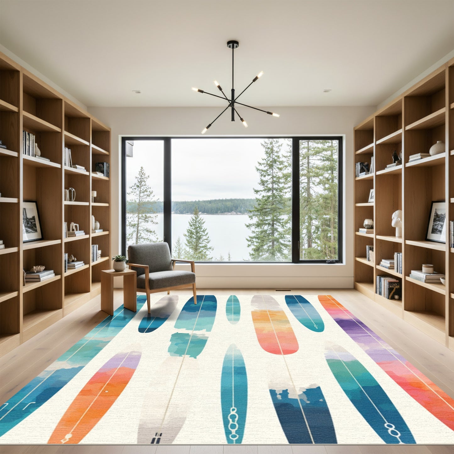 Colorful Surf Boards Abstract Watercolor Rug