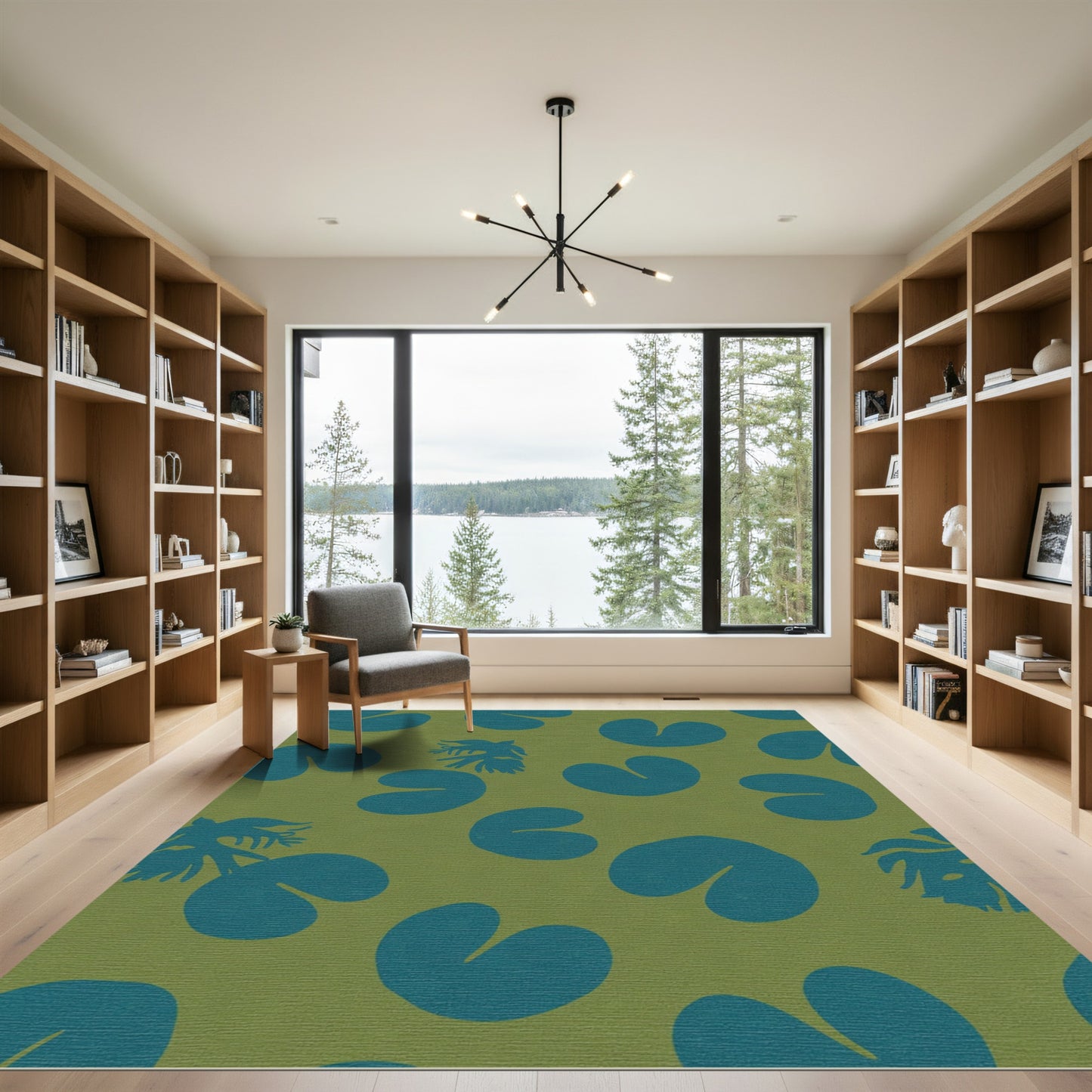 Teal Lily Pads Fern Forest Rug