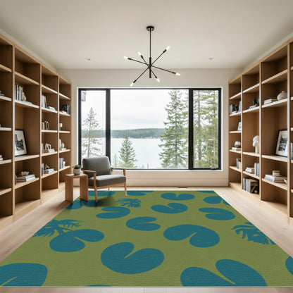 Teal Lily Pads Fern Forest Rug