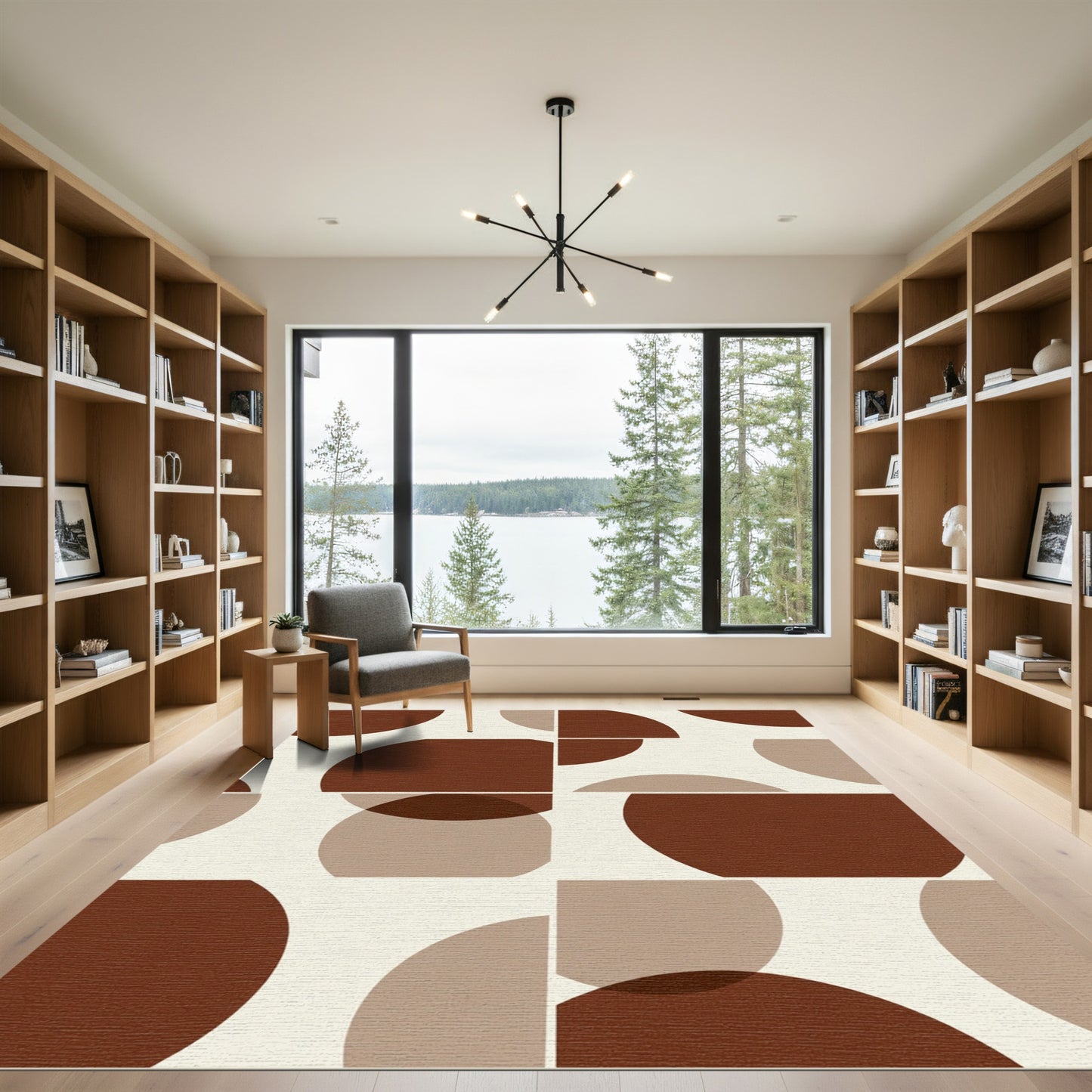 Warm Brown Circle Composition Art Rug