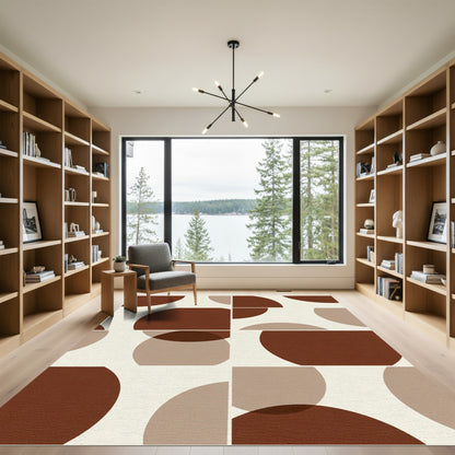 Warm Brown Circle Composition Art Rug