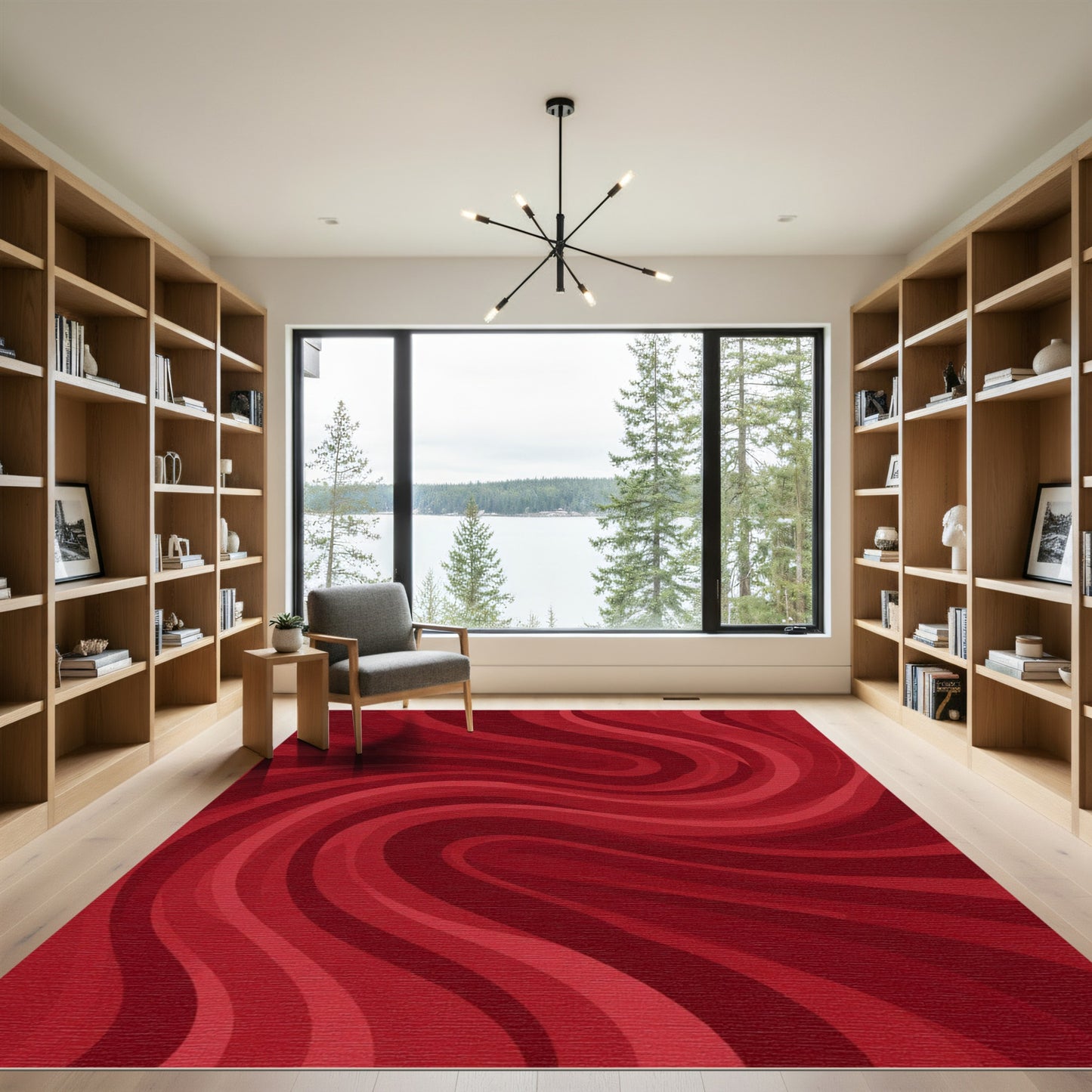 Crimson Swirl Abstract Curves Rug
